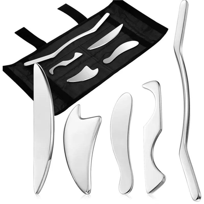 Professional 5 Pieces Stainless Steel Gua Sha Scraping Massage Tools Myofascial Release Kit for Soft Tissue Mobilization Therapy